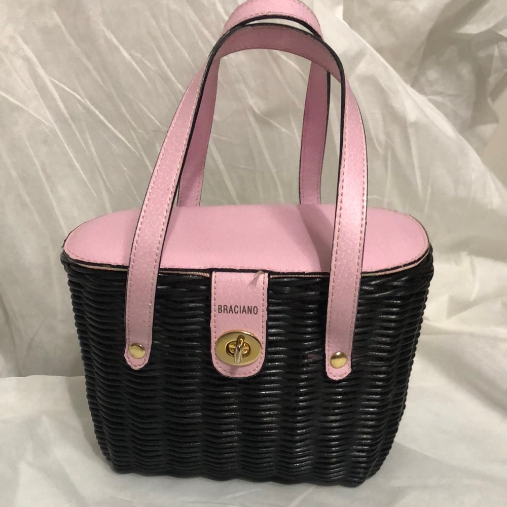 Braciano Pink & Black Woven Tote Bag
